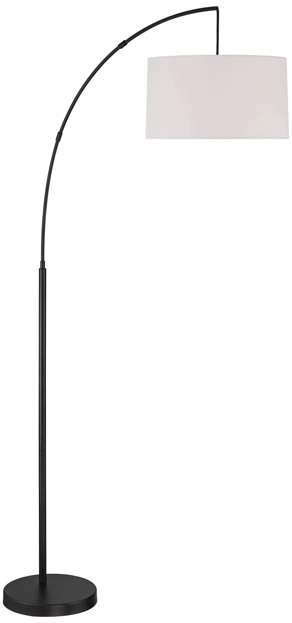 360 Lighting Cora Mid Century Modern Arc Floor Lamp 72" Tall Black Metal White Linen Fabric Drum Shade Decor for Living Room Reading House Bedroom Home Office House