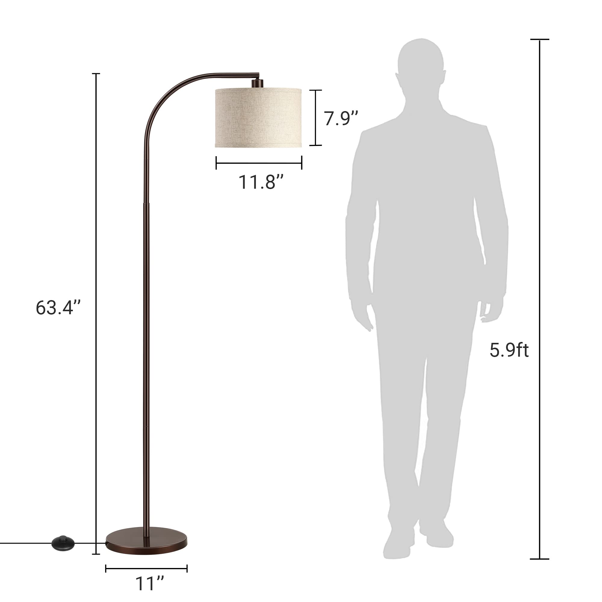 Modern Arc Floor Lamp, Corner Lamp for Living Room, Minimalist Standing Tall Arched Light with Adjustable Line Lampshade, Bedroom, Home Office, Simple Design Farmhouse Style (Bronze)