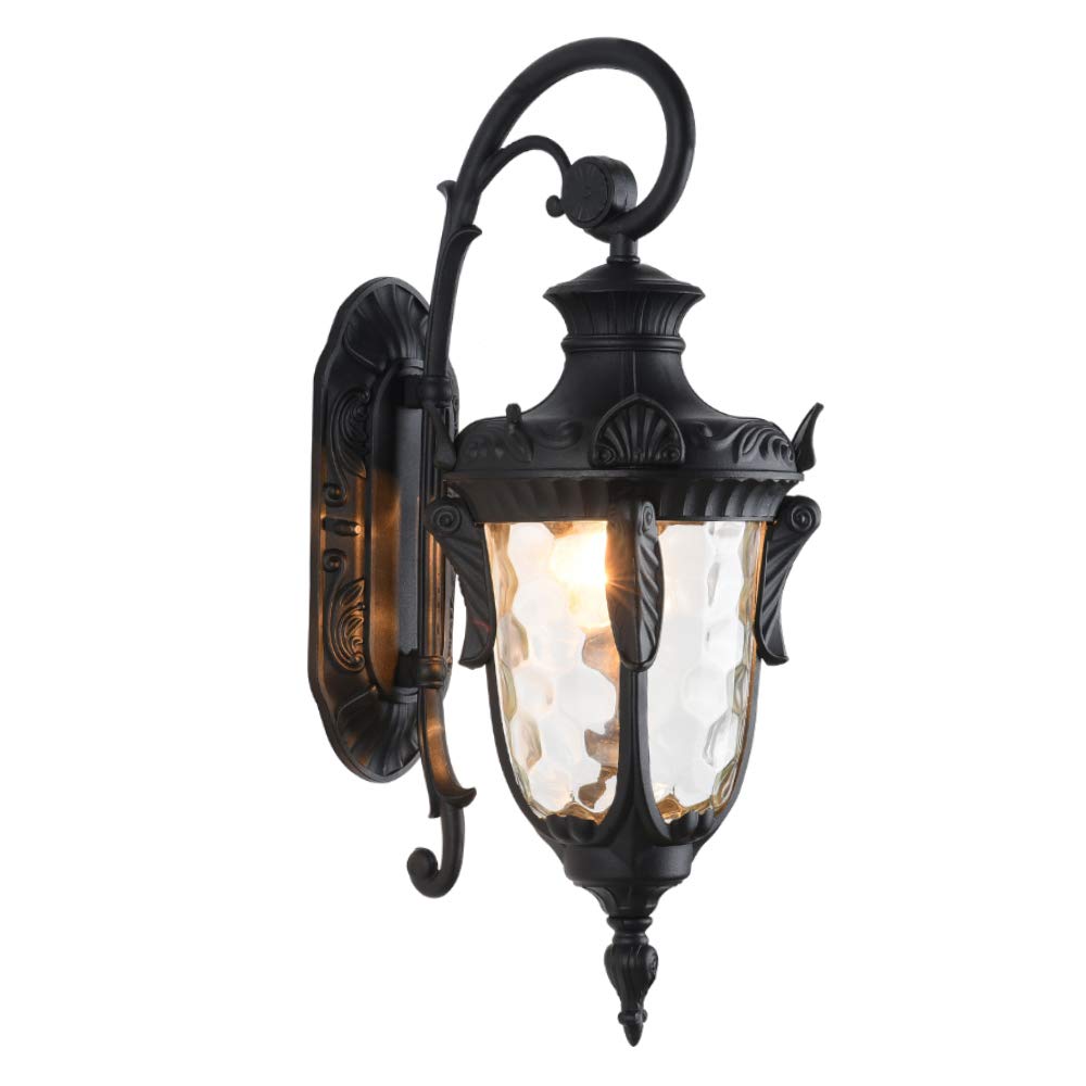 LONEDRUID Outdoor Wall Light Fixtures Bronze 16.93”H Exterior Wall Lantern Waterproof Sconce Porch Lights Wall Mount with Hammered Glass Shade for House