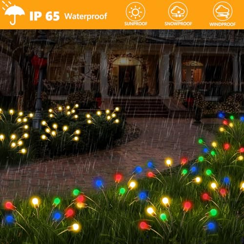 6-Pack Solar Garden Lights, 48 LED Firefly Lights Solar Outdoor (Sway by Wind), Waterproof Swaying Solar Lights for Outside Fairy Garden Decor Yard Patio Pathway Landscape Decorations (Warm White)