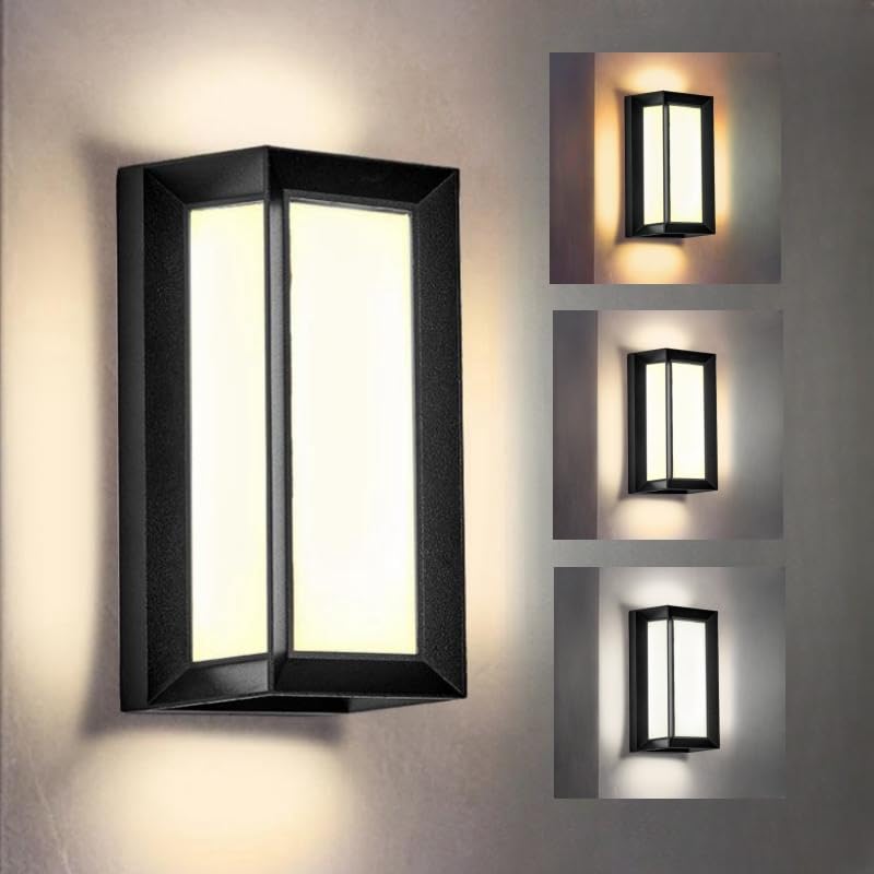 LED 18W Modern Rectangular Outdoor Wall Sconce Light 3000K Outside Light for House Patio, Black with Full Border Warm White, IP64 Waterproof Outdoor Wall Lights for House Patio Exterior Wall