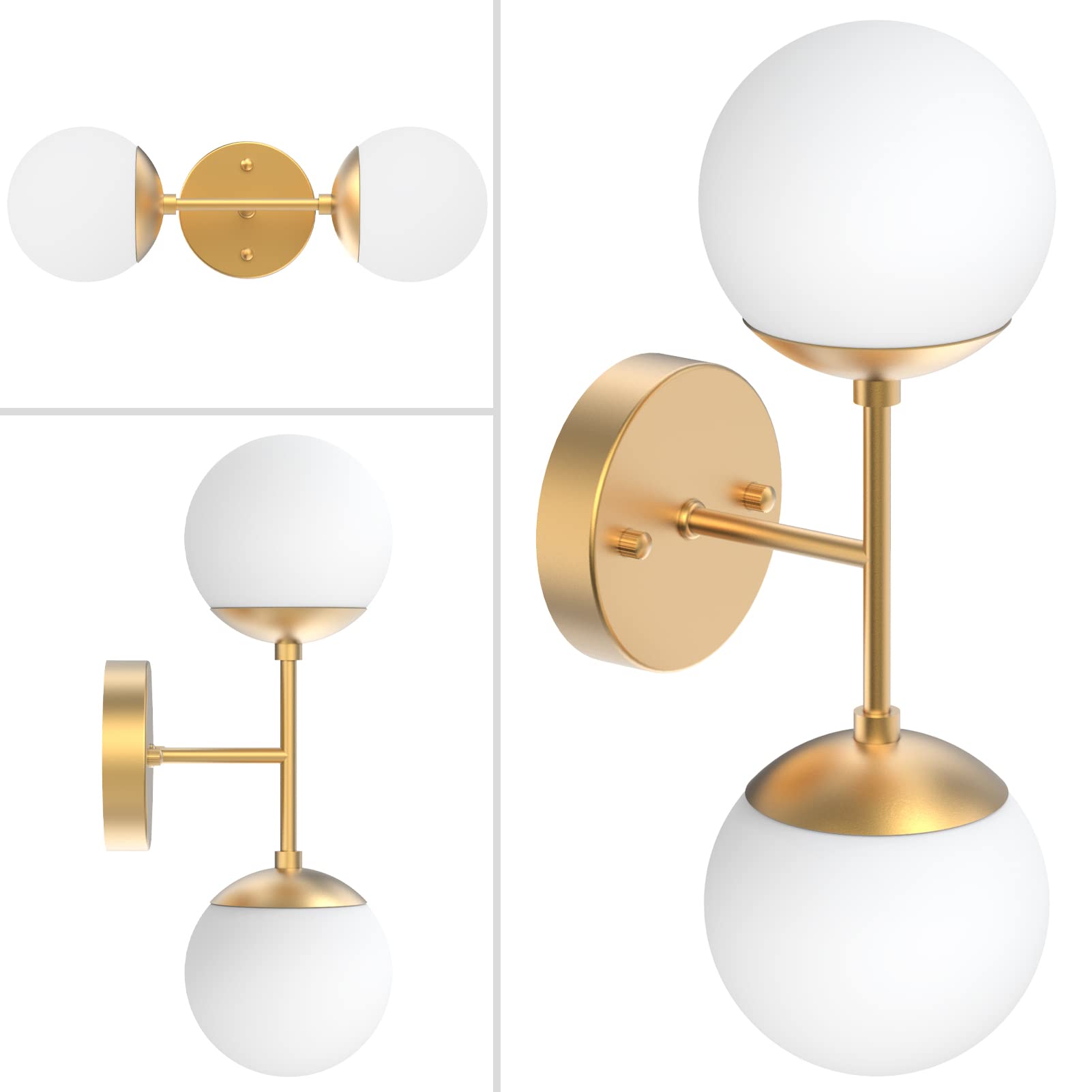 Gold Wall Sconce 1 Light,Mid Century Modern Globe Wall Sconce, Gold Wall Light for Restaurant Living Room Bedside Stairs Bathroom Mirror(3000K G9 Bulbs Include)