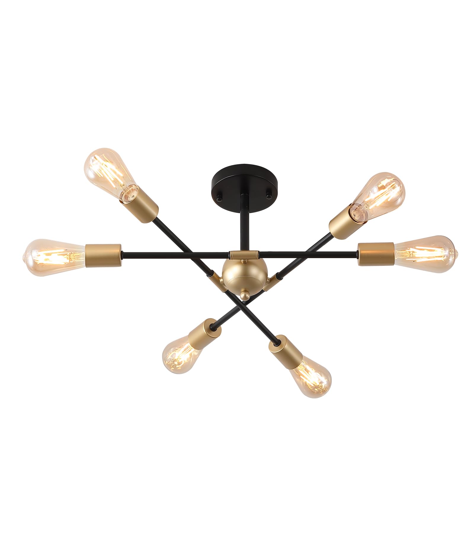 Gold Modern Sputnik Chandelier Ceiling Light Fixtures,6-Lights Industrial Metal Semi Flush Mount Ceiling Light for Bedroom Dining Room Living Room Kitchen Hallway UL Listed