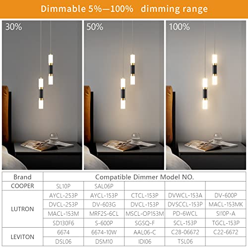 2-Light Modern Kitchen Island Dimmable LED Modern Black Gold Mini Pendant Light, Bedroom Bedside Table Black Small Pendant Light