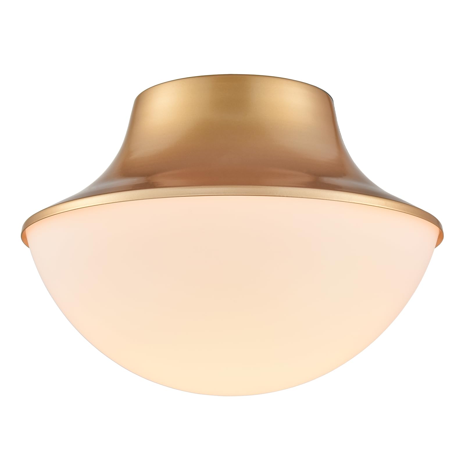 Modern Gold Semi Flush Mount Ceiling Light Fixture Brass Metal Round Bowl Shape Milk Glass Light Fixture Ceiling Mount for Bathroom Bedroom Hallway Entrance Staircase Office Living Room