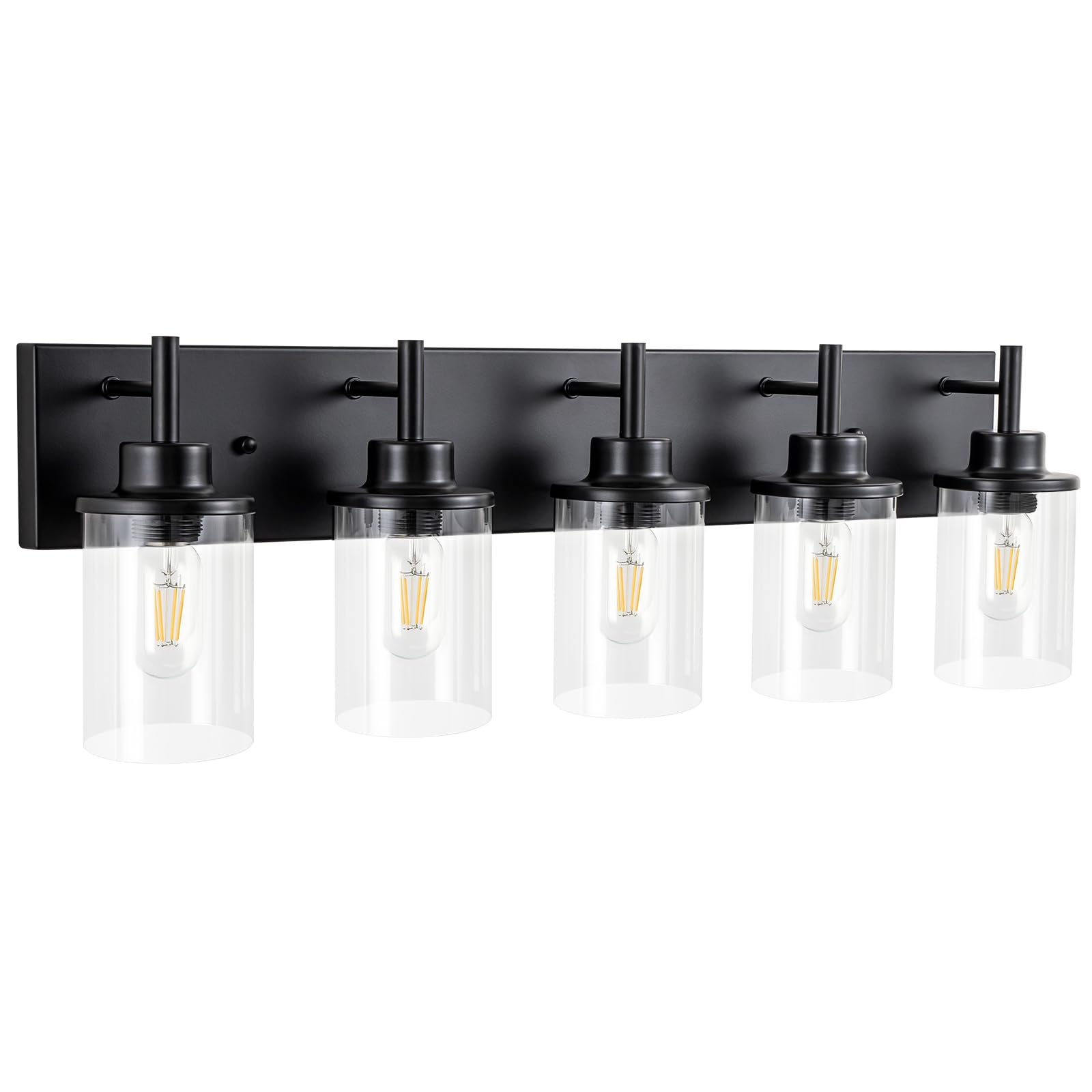 Bathroom Vanity Light Fixtures, 2 Light Wall Sconce Black Vintage Industrial Farmhouse Sconces Wall Lighting with Clear Glass Shade for Bathroom Bedroom Living Room