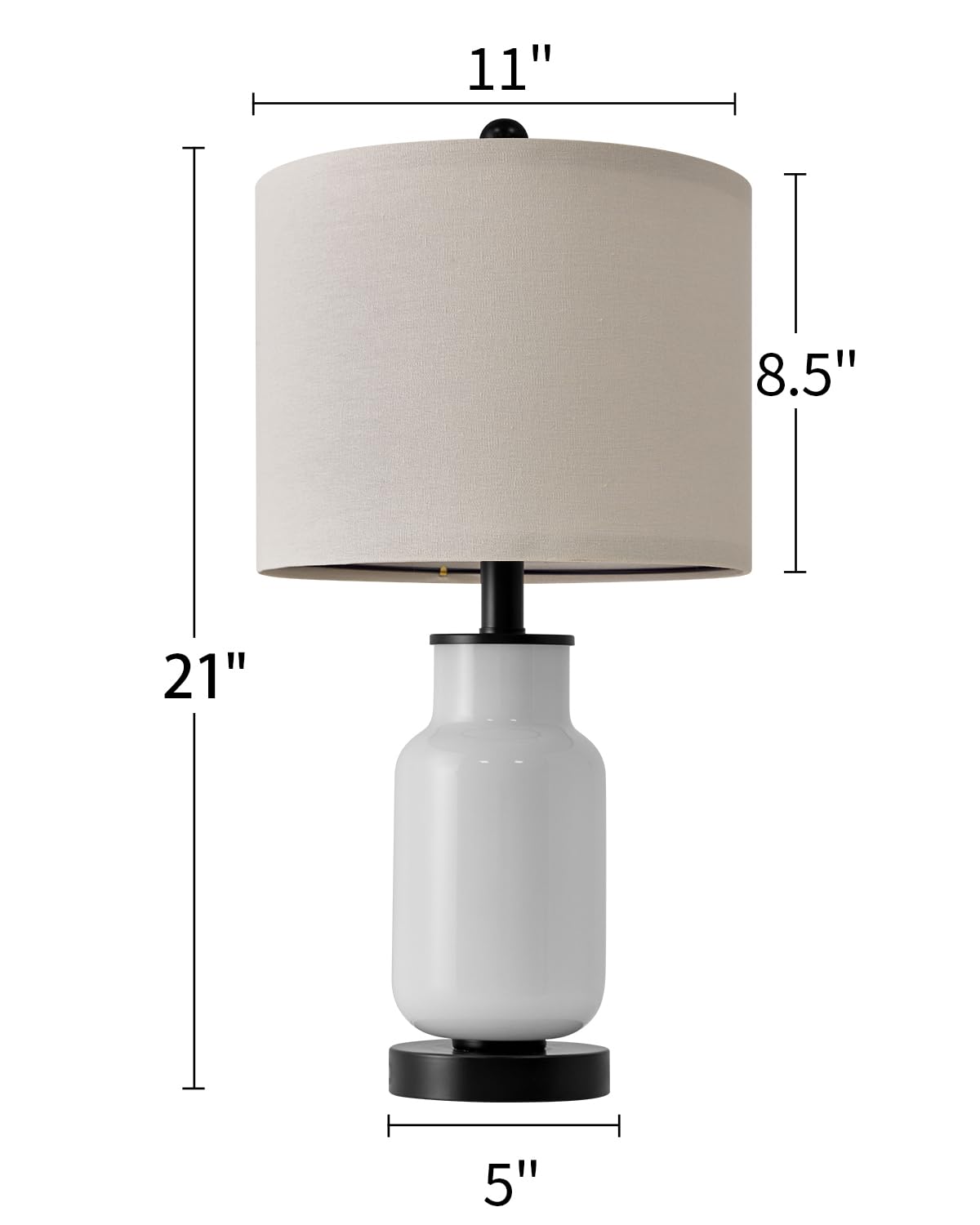 21.25" Table Lamp Set of 2 Modern Lamp for Living Room Glass Nightstand Lamp for bedrooms,Desk,Farmhouse (Milky White)