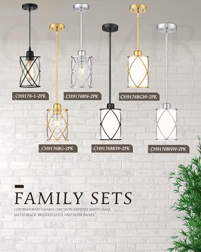 Brushed Gold Pendant Light Fixtures, 3-Light Modern Dining Room Cluster Pendant Light with Milky Glass, Mid Century Cage Hanging Pendant Lighting for Kitchen, Adjustable, CH9176BGW3