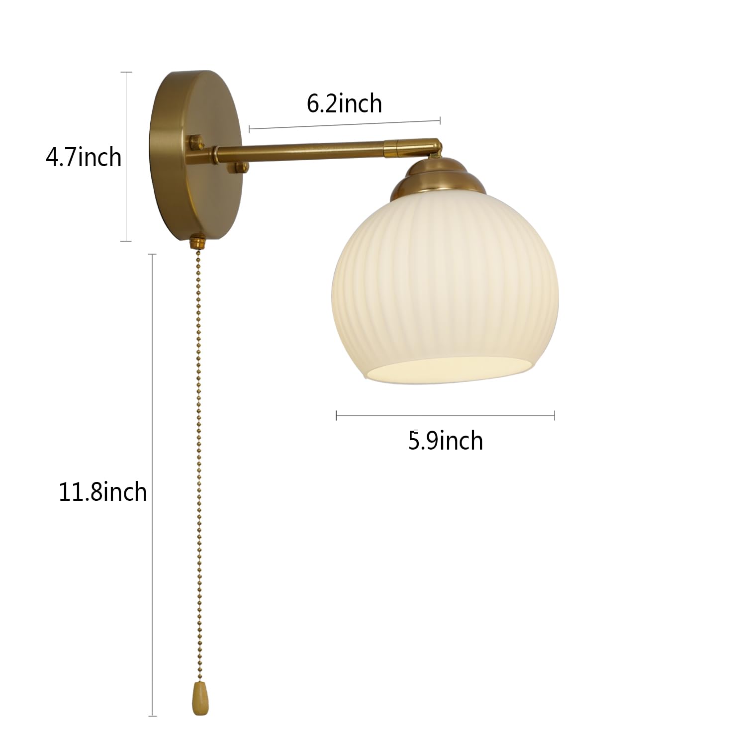 Gold Wall Sconce, mid Century Modern Sconce with Hand Pull Switch Indoor Wall Sconce for Bedroom Bedside Bathroom Kitchen Vanity Hallway Wall Mounted Light Fixture