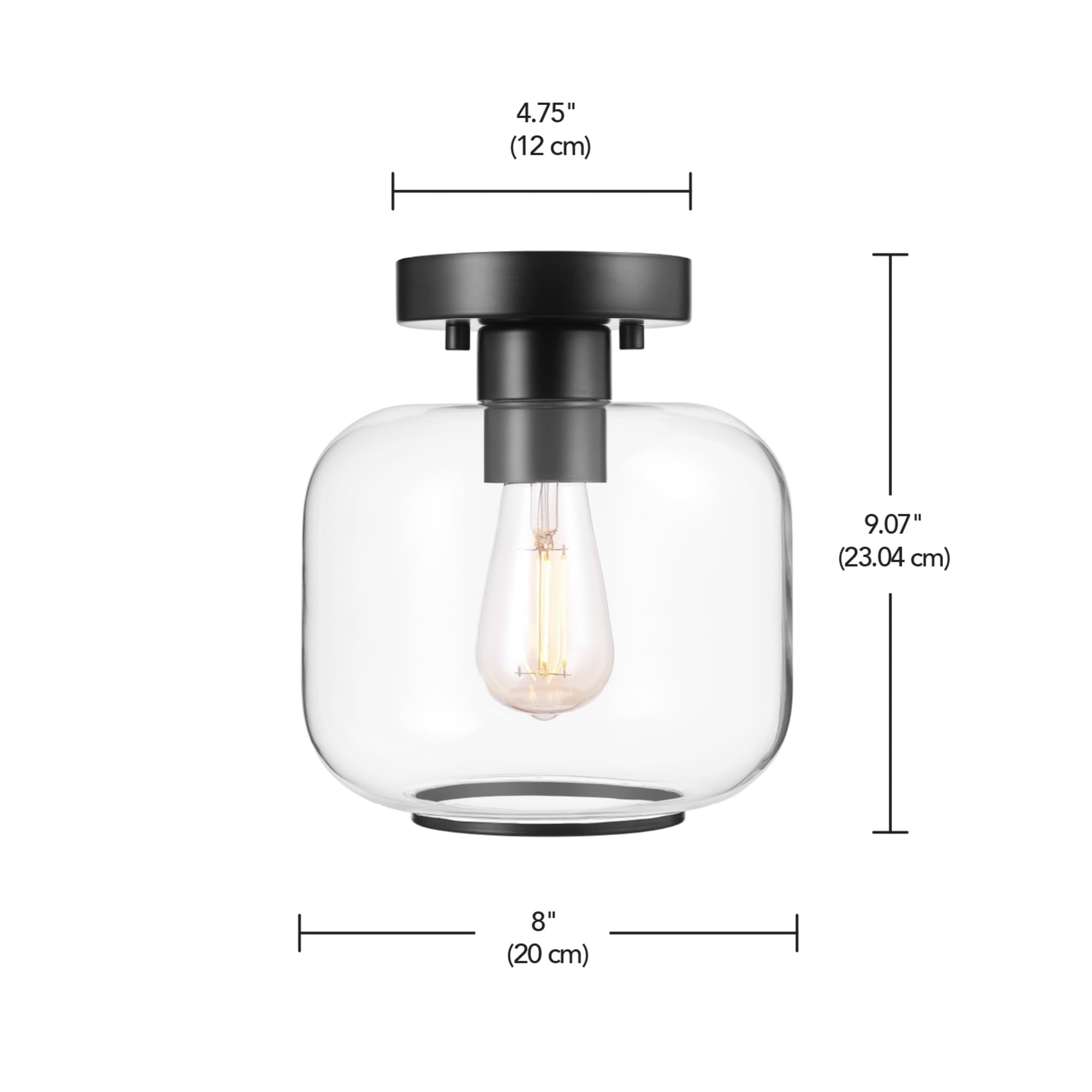 1-Light Semi-Flush Mount Ceiling Lighting, Matte Brass, Clear Glass Shade, Bulb Not Included