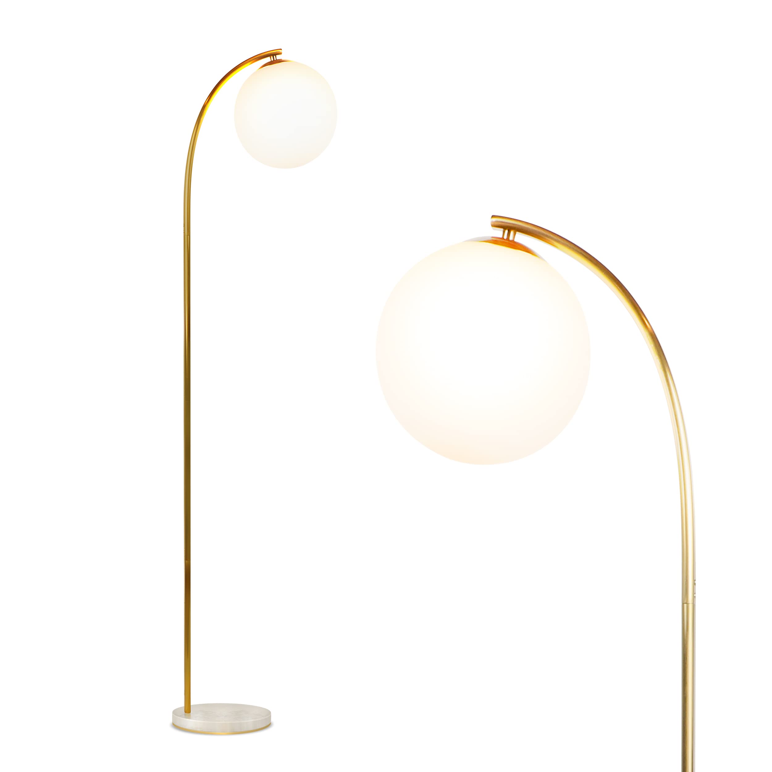 Luna Drop LED Floor Lamp, Frosted Glass Globe Arcing Living Room Lamp, Mid-Century Modern Standing Lamp for Living Rooms, Boho Rustic Indoor Tall Lamp for Bedrooms & Offices - Brass