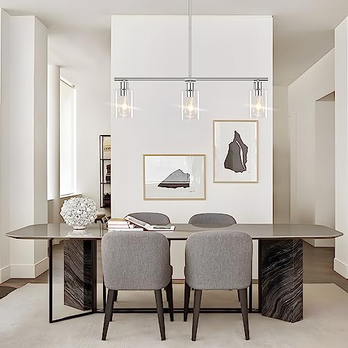 Kitchen Island Lighting, 3 Lights Linear Chandeliers Rectangle Pendant Light Fixtures for Dining Room Farmhouse Hanging Light with Glass Shades Hanging Lights - Gold