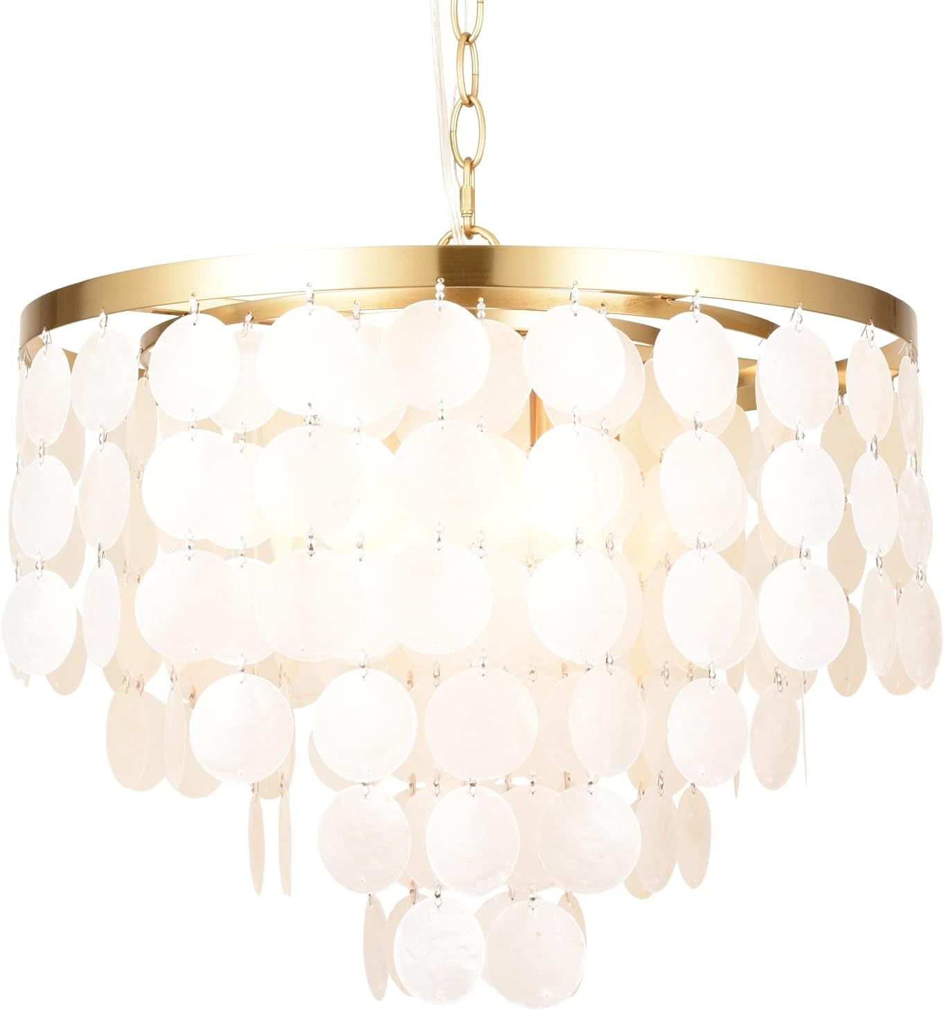 18.2" White Shell Chandeliers, Brushed Brass Finish, Coastal Kitchen Island Light Fixture, 4 Light Modern Pendant Light for Dining Room, Entryway and Bedroom, ETL Listed, AL2608-P4