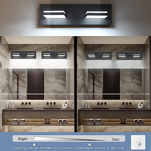 LED Modern Bathroom Vanity Light Fixtures (3-Light, 24-Inch), Matte Black Modern Acrylic Bathroom Wall Lighting Fixtures Over Mirror (Cool White 6000K)