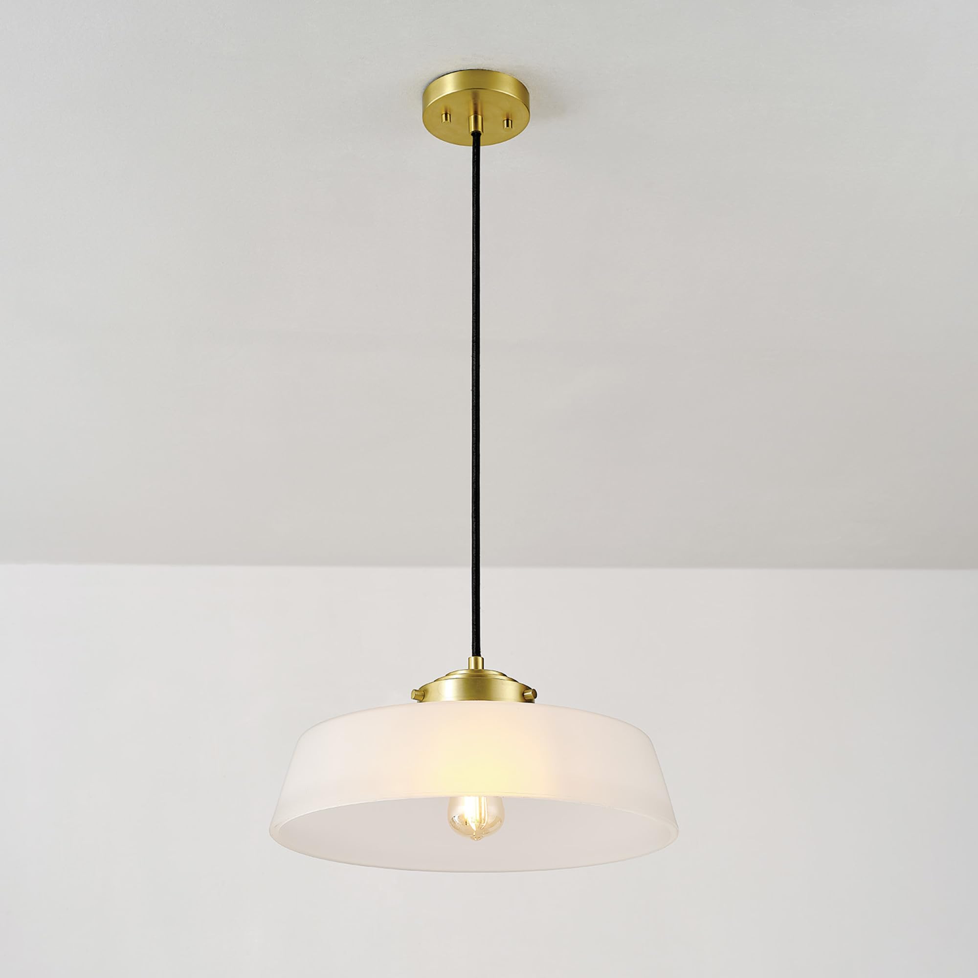 1-Light Pendant Lighting, Matte Brass, Frosted Ribbed Glass Shade, Bulb Not Included