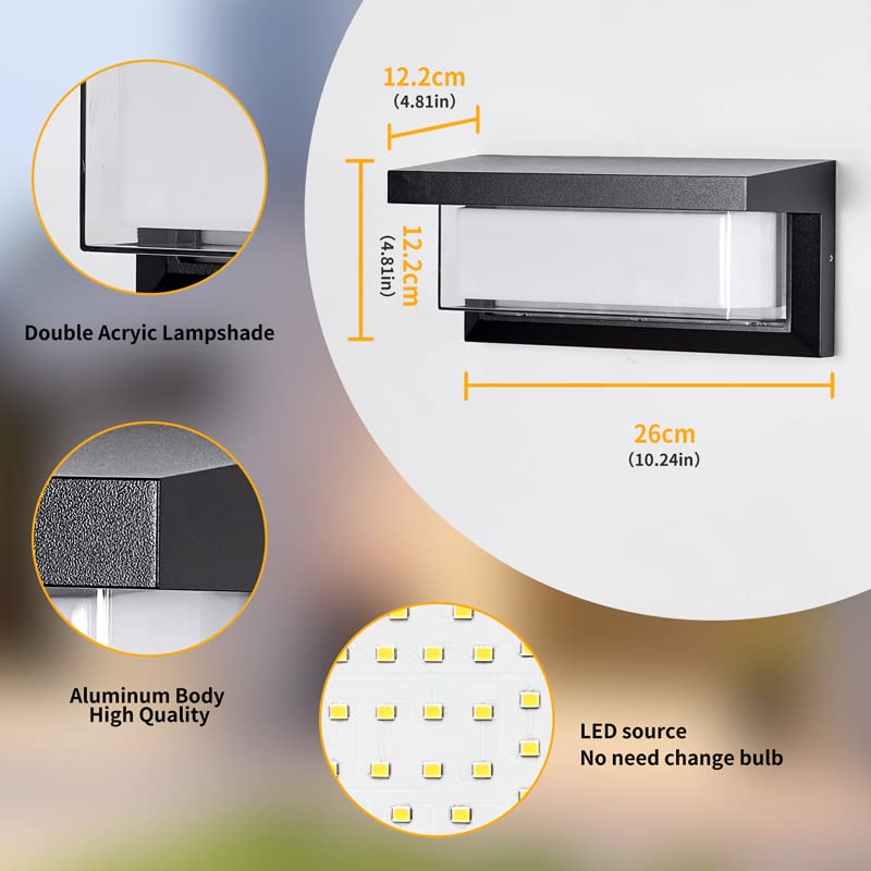 LED 18W Modern Rectangular Outdoor Wall Sconce Light 3000K Outside Light for House Patio, Black with Full Border Warm White, IP64 Waterproof Outdoor Wall Lights for House Patio Exterior Wall