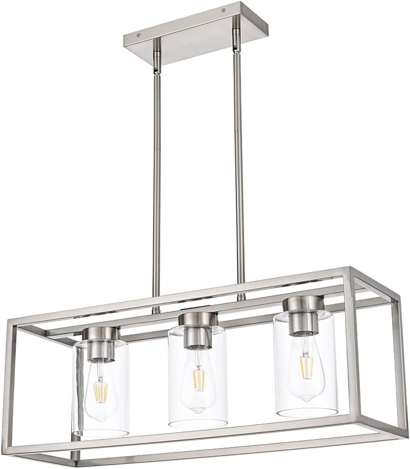 Farmhouse Chandelier for Kitchen Island, Matte Black 5-Light Dining Room Lighting Fixtures, Modern Rectangular Pendant Lighting Chandelier with Clear Glass Shade