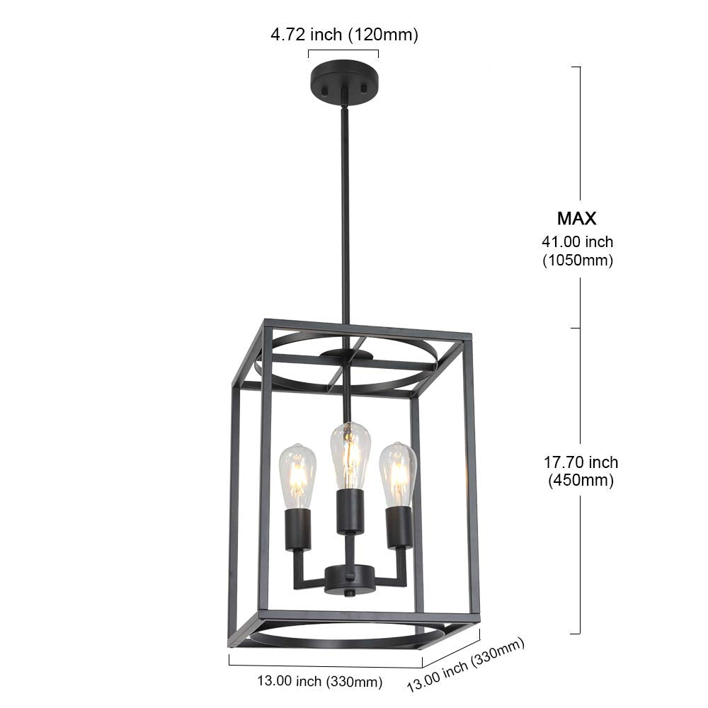 Modern 4 Light Farmhouse Chandelier Gold Linear Kitchen Island Pendant Light Traditional Rectangular Dining Room Lighting Fixture Hanging Metal Cage Pendant Lamp for Hallway Foyer