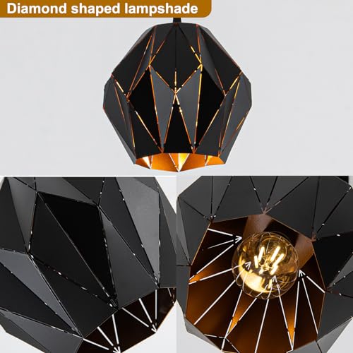 Industrial Black Pendant Light Fixture, Metal Pendant Lighting Chandelier with Geometric Diamond Shade Ceiling Vintage Pendant Lamp for Kitchen Island Dining Living Room Bedroom 1- Light