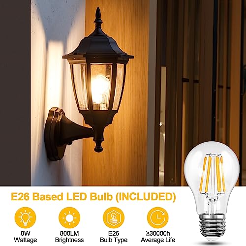 Outdoor Wall Light Dusk to Dawn, Porch Sensor Light White Plastic Anti-Corrosion with LED Edison Filament Bulb, Exterior Mount Lantern for House, Garage (1-Pack), FDS2542PS-W