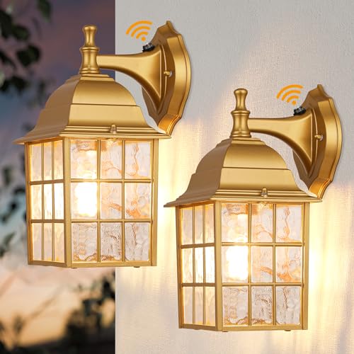 2-Pack Dusk to Dawn Outdoor Wall Lights, Sensor Exterior Light Fixtures Wall Mount, Porch Lights, Black Wall Lantern Wall Lamp, Waterproof Wall Sconce, Outside Lighting for Garage, Front Door