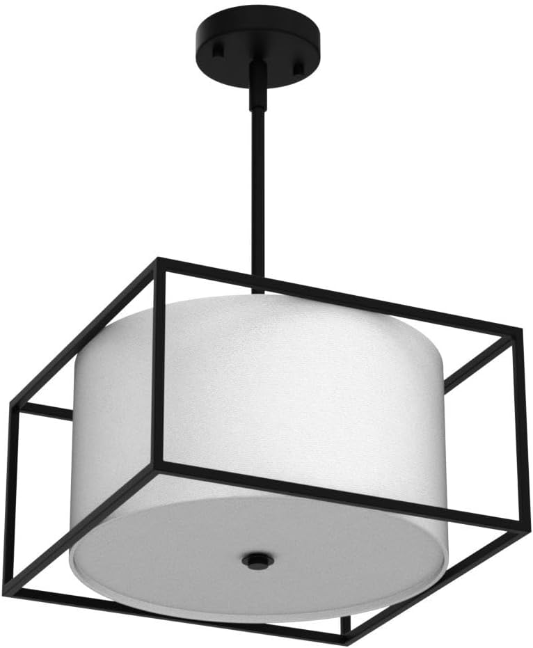 Modern Semi Flush Mount Ceiling Light, Industrial Close to Ceiling Light with Fabric Drum Shade Black Metal Frame,Chandeliers Light Fixtures Ceiling Hanging for Bedroom, Living Room, Kitchen, Hallway