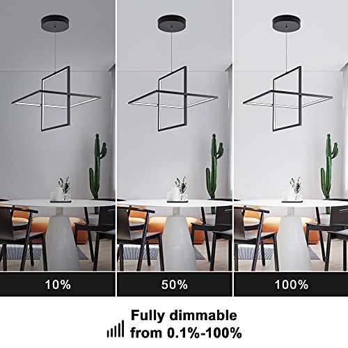 Modern LED Chandelier Linear Rectangle Chandelier Dimmable 35.4” Kitchen Island Lighting, Contemporary Hanging Linear Led Pendant Chandelier Light Fixture for Dining Room Hallway Bar Black