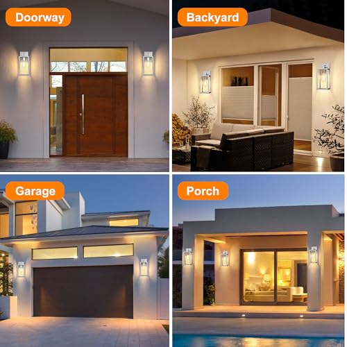 Outdoor Lighting Fixtures Wall Mount, Sensor Exterior Wall Lights for House, Anti Rust Porch Light, White Sconce Lamp, Waterproof Wall Lantern for Doorway, Garage, 2-Pack