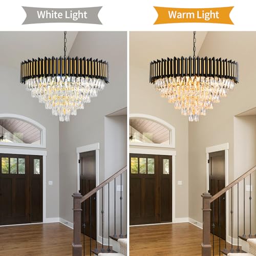 Modern Crystal Chandeliers 3 Tiers Black and Gold Chandelier Pendant Light Fixtures Round Flush Mount Chandeliers Ceiling Lighting for Living Room Dining Room Foyer Bedroom Entryway Kitchen W16in