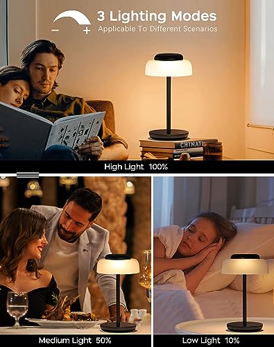 Battery Operated LED Table Lamp, 5000mAh Waterproof Cordless Desk Lamp with 3 Level Brightness Touch Control, Mini Rechargeable Night Light for Living Room, Bedroom, Outdoor bar (Black)