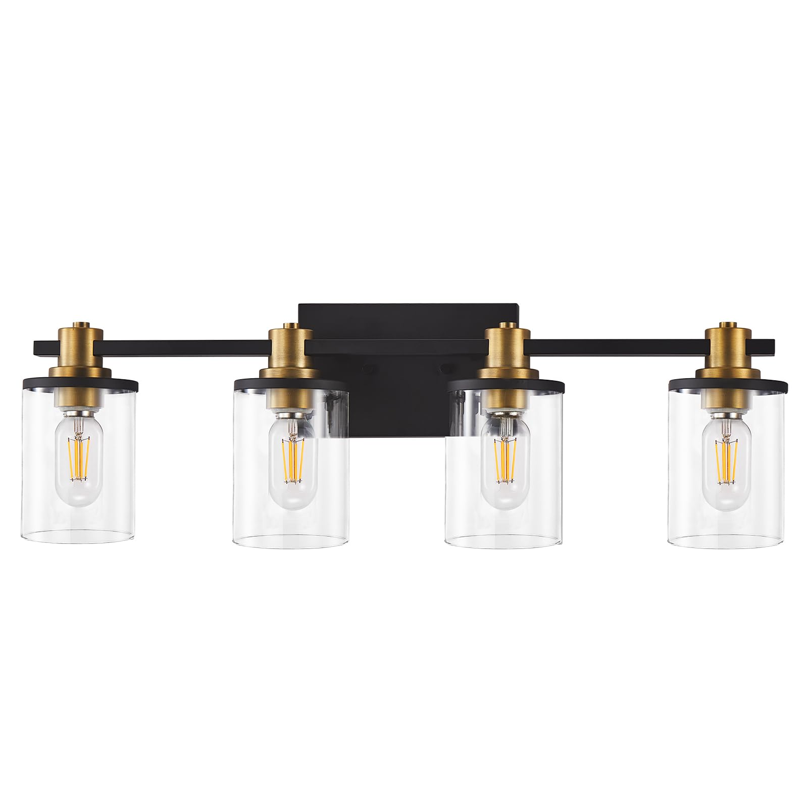 3 Light Bathroom Vanity Light, Black and Gold Bathroom Light Fixtures with Clear Glass Shade, Matte Black Finish, Brushed Gold Copper Accent Socket, Modern Gold Vanity Lights for Bathroom Over Mirror