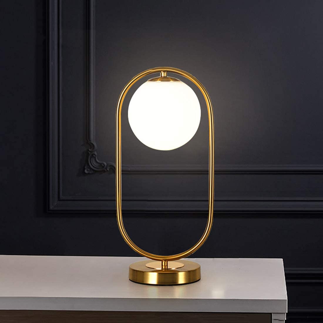 Modern Bedside Night Lamp Mini Gold Table Light Metal Brass Finished Bedside Desk Lamp with Milky White Shade for Living Room Bedroom (Bronze, Oval)