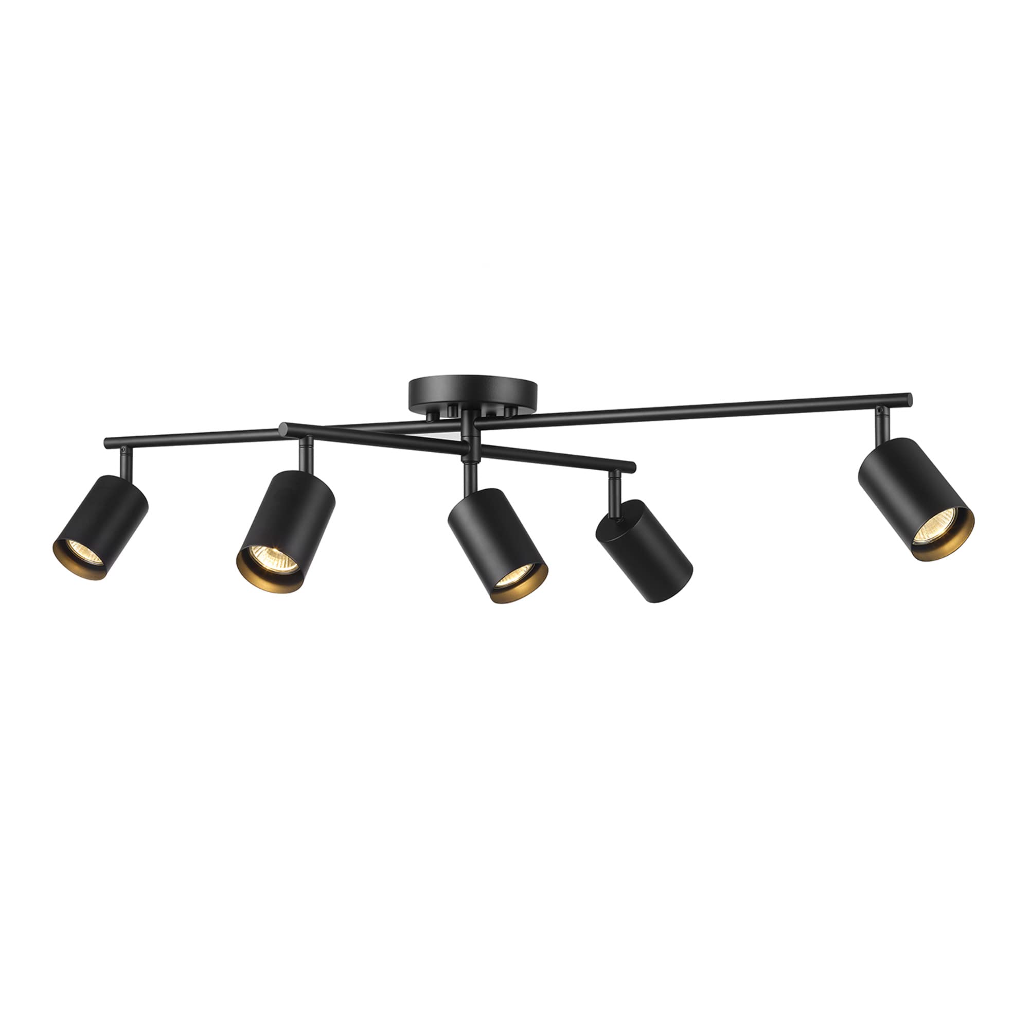 5-Light Track Lighting, Center Swivel Bar, Matte Black, Ceiling Light, Track Light Heads, Pivot Shades, Track Ceiling Light, Track Lighting Kit, 5 Bulb Kitchen Light