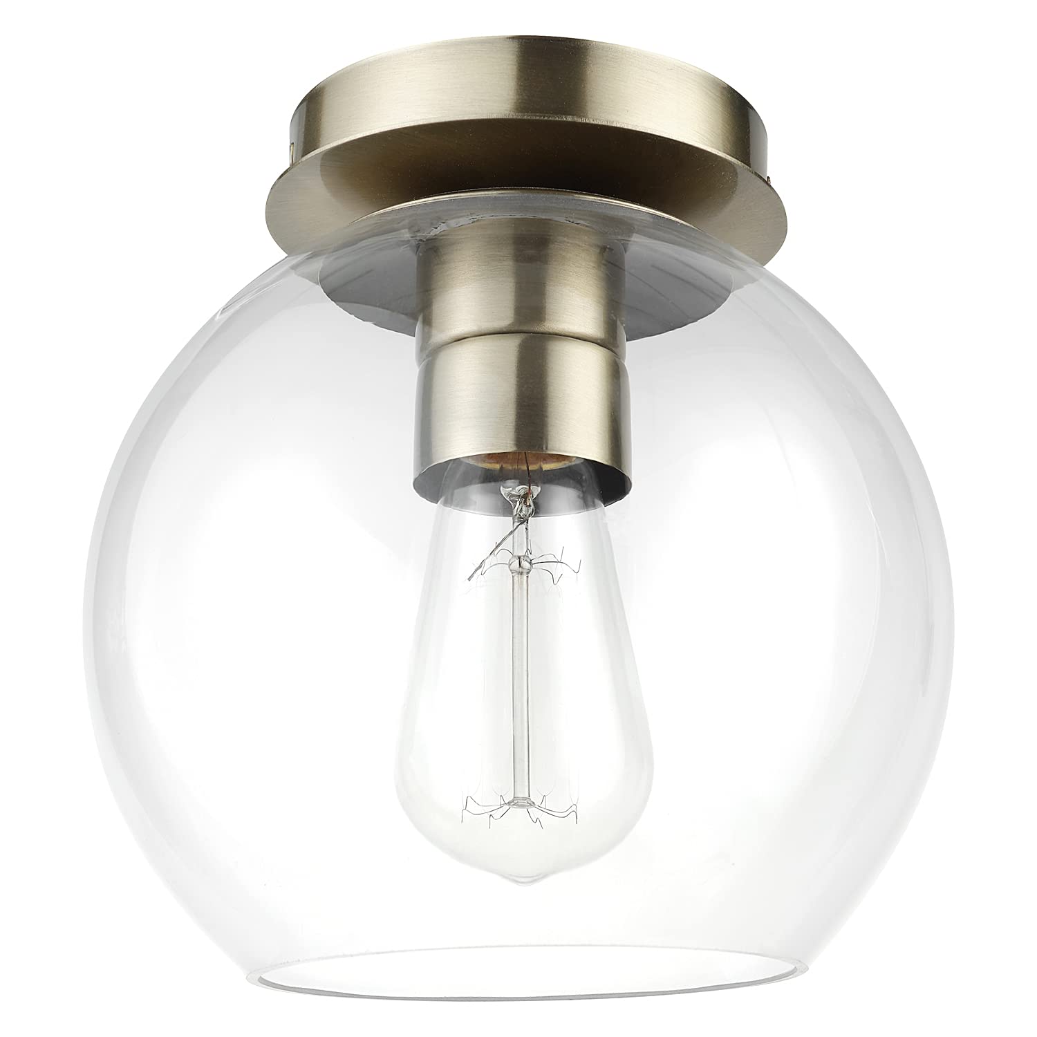 1-Light Semi-Flush Mount Ceiling Lighting, Matte Brass, Clear Glass Shade, Bulb Not Included