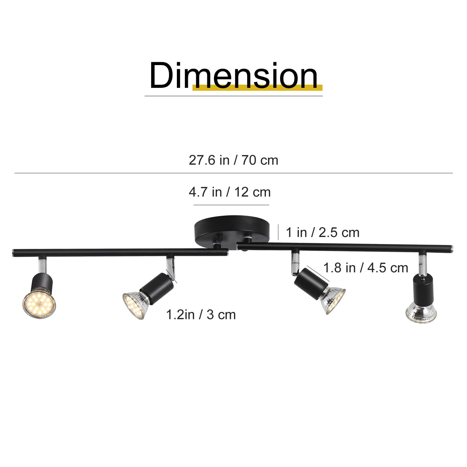 4 LED Light Matte Black Track Lighting Kit, Ceiling Spot Lighting with Adjustable Light Heads & Foldable Light Arms GU10 Socket (Bulbs Not Included)