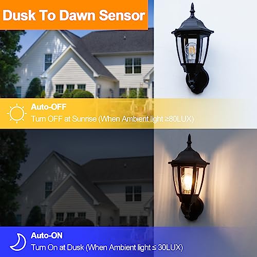 Outdoor Wall Light Dusk to Dawn, Porch Sensor Light White Plastic Anti-Corrosion with LED Edison Filament Bulb, Exterior Mount Lantern for House, Garage (1-Pack), FDS2542PS-W