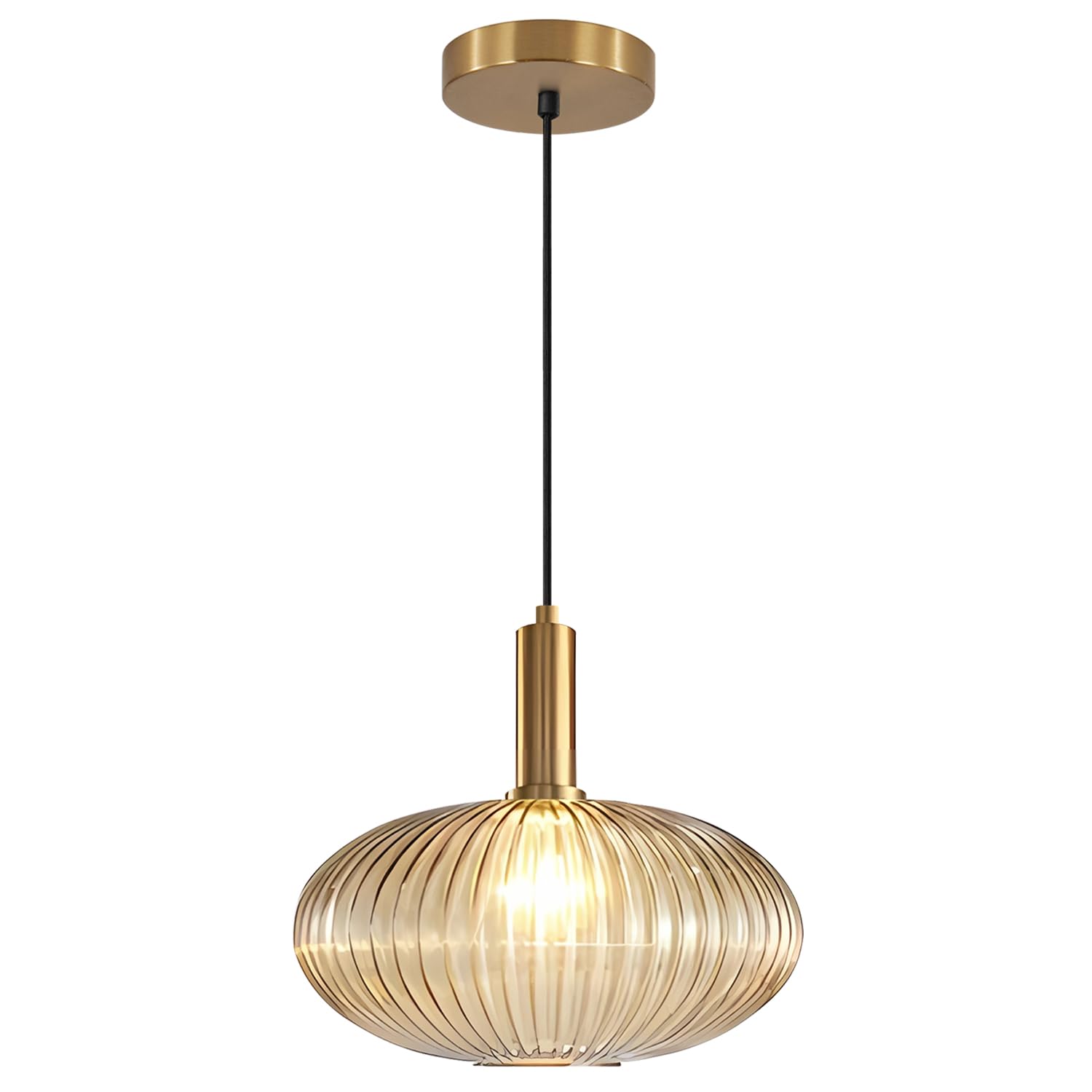 Modern Gold Globe Pendant Lamp 1-Light Mid Century Antique Brass Dining Pendant Light Amber Glass Farmhouse Pendant Lighting Adjustable Large Vintage Hanging Ceiling Pendant Light