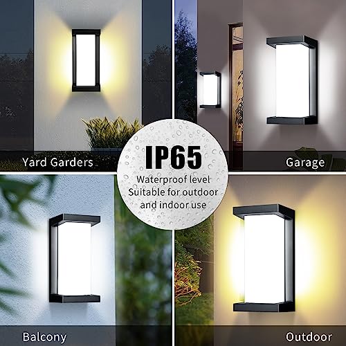 Wrasse Porch Lights Outdoor Waterproof 2000LM 20W Modern Exterior Neutral White Lighting Fixtures 6500K Black Outdoor Light Wall Mount Sconce Wired for House/Garage Front Door Outside