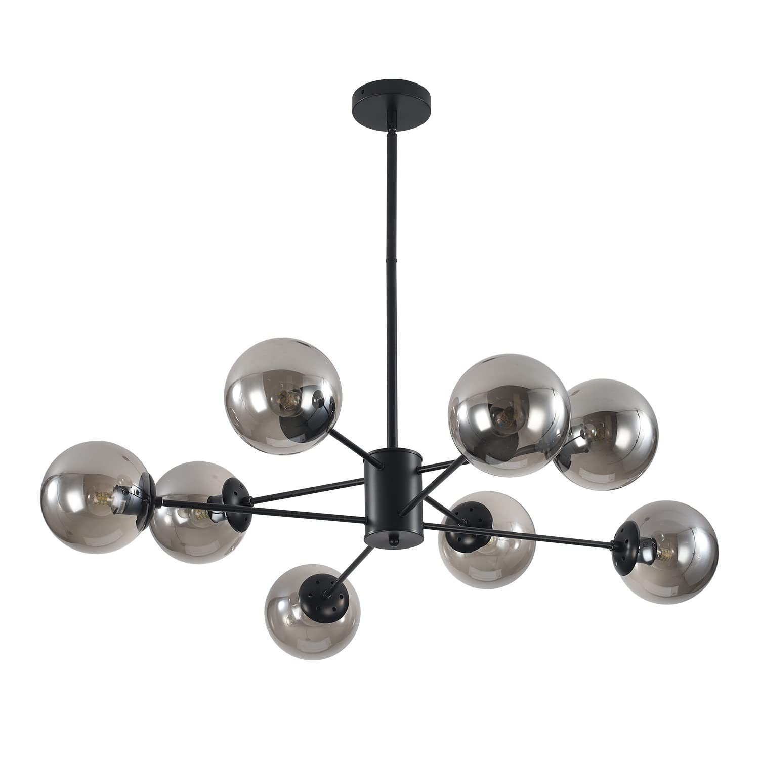 Lighting Modern Glass Globe Sputnik Chandelier 8-Light Mid Century Black Sputnik Chandelier Pendant Light Fixture Farmhouse Industrial Chandelier Light Fixture (Black+Smoke Grey)