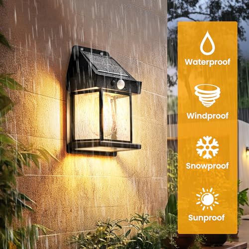 Solar Wall Lights Outdoor, Dusk to Dawn Motion Sensor Lights Waterproof, 2 Pack Motion Sensor Solar Porch Lights with 3 Modes, for Patio, Garage, Shed