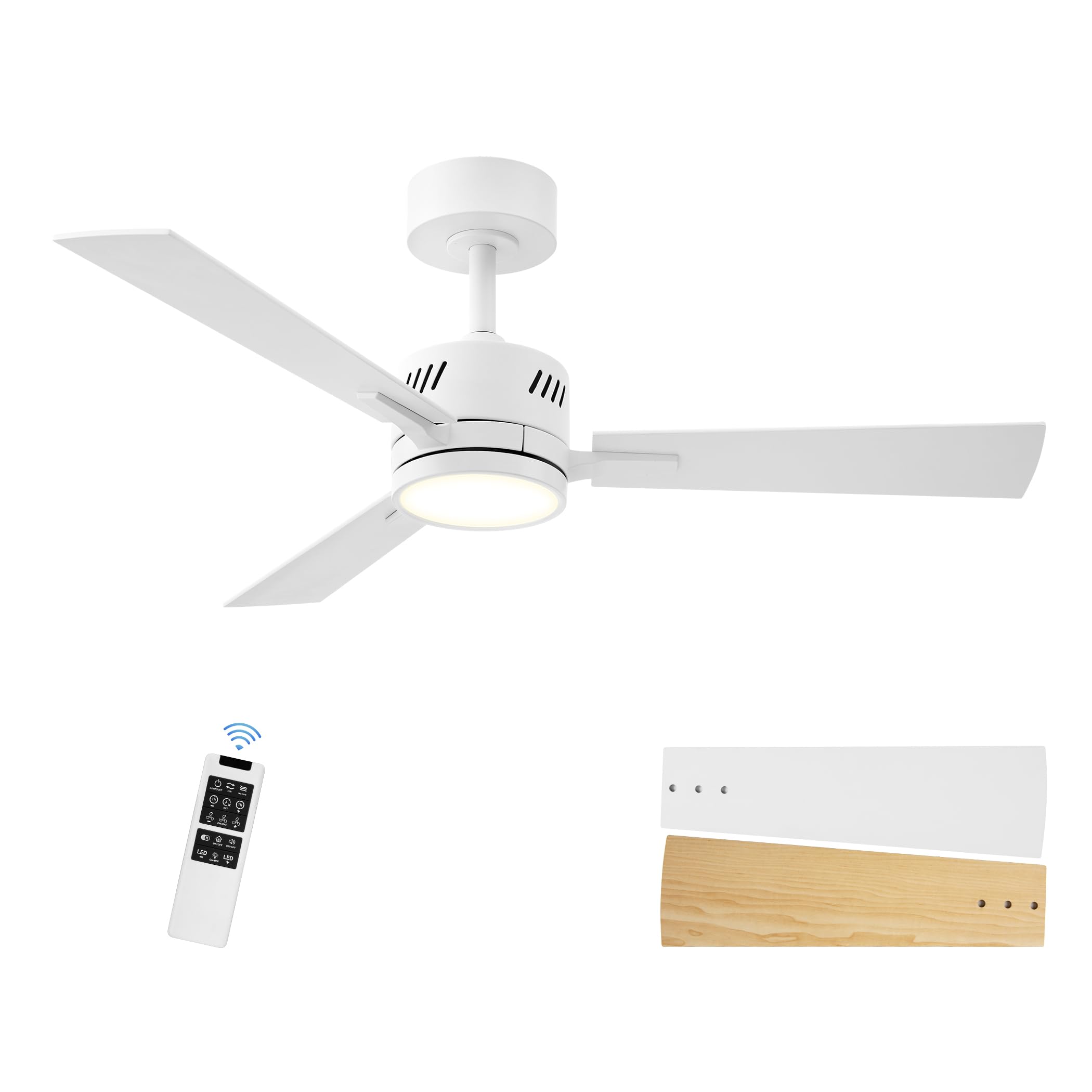 Ceiling Fans with Lights and Remote, 42 Inch Modern Ceiling Fan with Light, Reversible DC Motor, Dimmable LED, 3CCT, Quiet, Small Ceiling Fan for Bedroom/Living Room/Patios, White