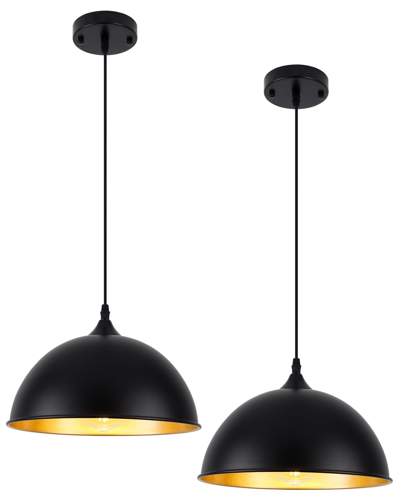 Gold Pendant Light 11.8" Farmhouse Dome Pendant Lights with Brass Finish,Modern Hanging Lamp for Kitchen Island Dining Room Bedroom Restaurant Bar Cafe,2 Pack