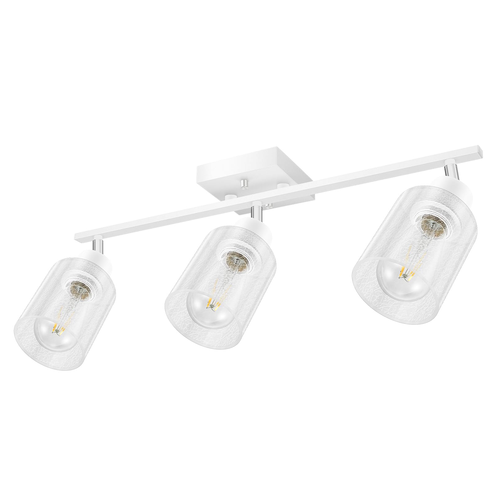 LED 4 Light Track Lighting Kit, 4 Way Ceiling Spot Lighting with Glass Lampshade, Flexibly Rotatable Light Head for Kitchen, Living Room, Bedroom, Bulb Not Included