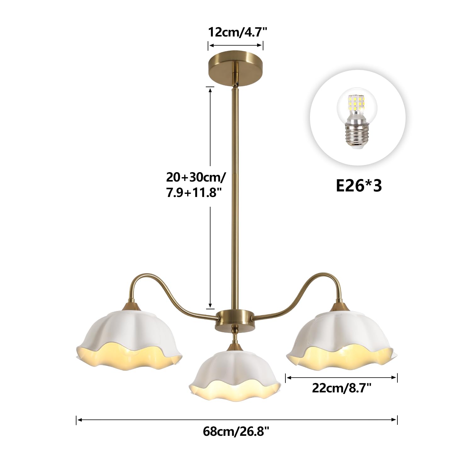 Mid Century 3 Light Sputnik Chandelier White Dome Glass Lampshade Nordic Retro Chandelier Ceiling Light Brass Finish Bedroom Pendant Light