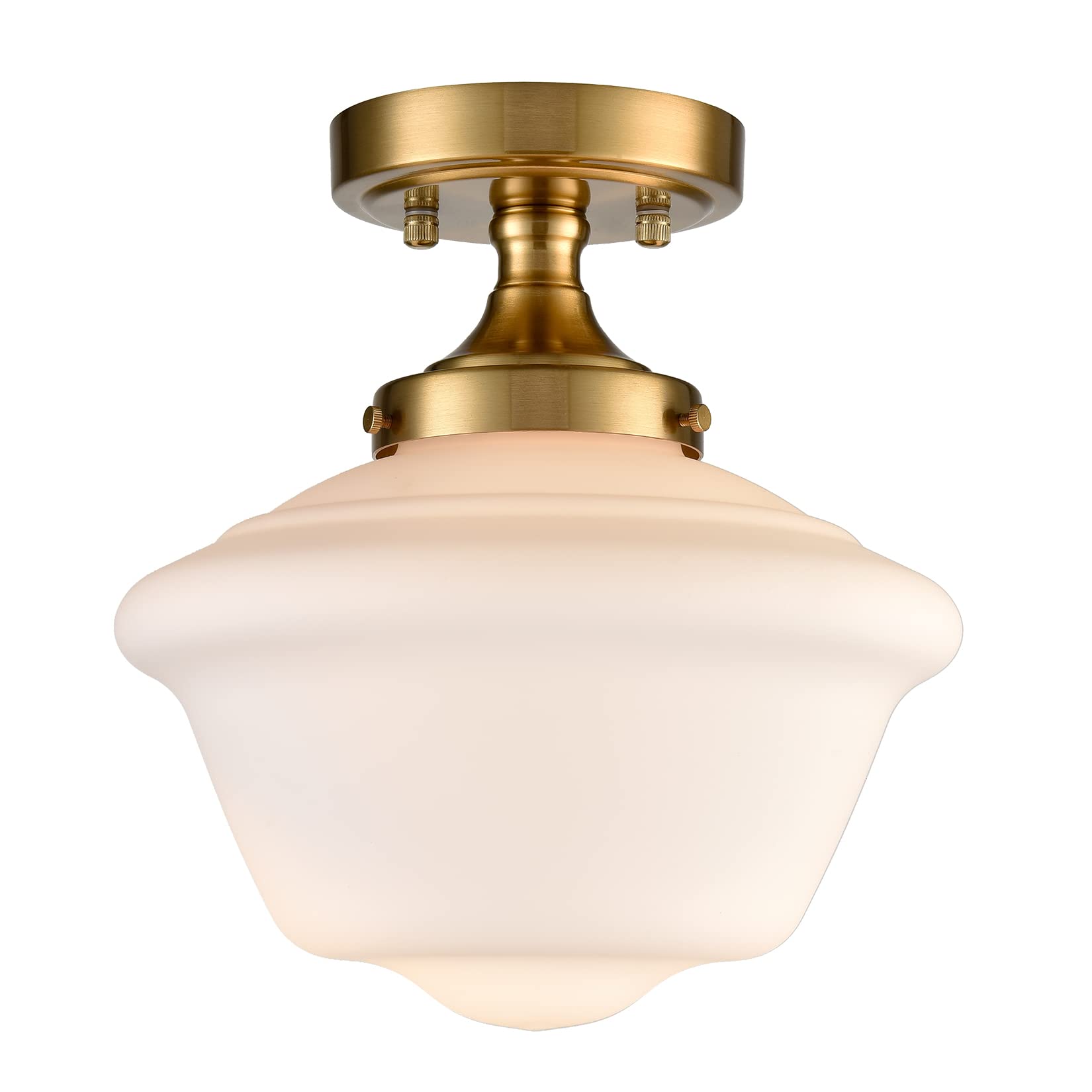 Gold Semi Flush Mount Ceiling Light Modern Schoolhouse Ceiling Light Fixture Milk Glass Flush Mount Ceiling Light for Hallway Bedroom Kitchen Living Room, 10 Inches