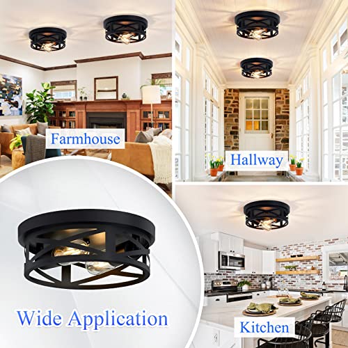 Flush Mount Ceiling Light Fixture,3-Light Ceiling Light Fixture for Hallway, Black Hallway Light Fixtures Ceiling,Light Fixtures Ceiling Mount for Kitchen,Farmhouse,Hall (1 Pack) (13.1inch)