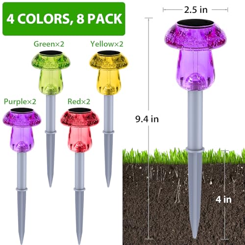 Solar Lights Outdoor, 8 Pack Solar Pathway Lights Outdoor, Solar Powered LED Mushroom Solar Garden Lights, Outdoor Solar Lights for Yard, Landscape, Path, Patio, Outside,Driveway,Backyard (Warm White)