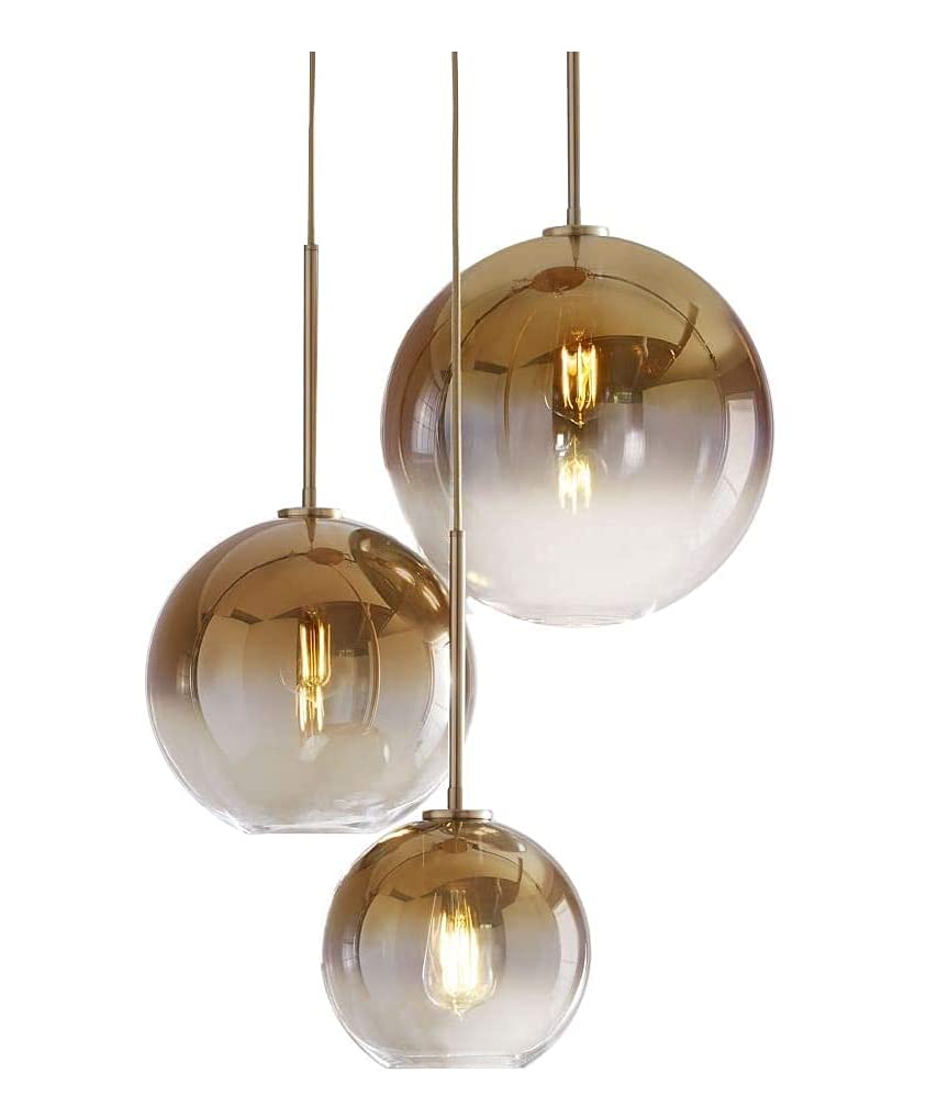 KCO Lighting 3 Light Globe Cluster Pendant Light Modern Glass Cluster Chandelier Gold Glass Pendant Light Fixture Mid Century Dining Room Chandelier Multi Pendant Light Fixture