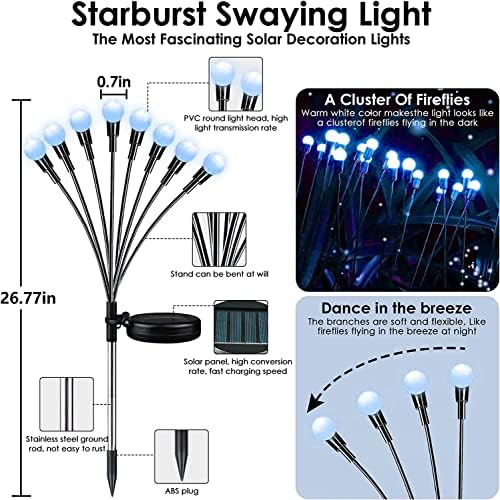 6-Pack Solar Garden Lights, 48 LED Firefly Lights Solar Outdoor (Sway by Wind), Waterproof Swaying Solar Lights for Outside Fairy Garden Decor Yard Patio Pathway Landscape Decorations (Warm White)