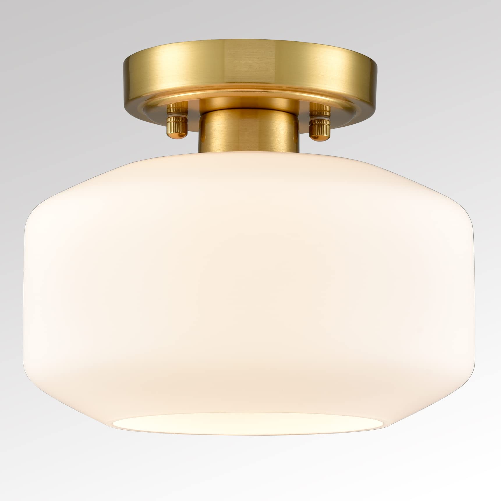 Modern Farmhouse Semi Flush Mount Ceiling Light Gold Hallway Light Fixture Ceiling Hung Opal Milk Glass Shade